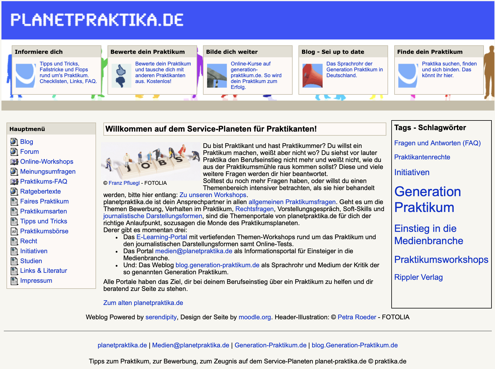 planetpraktika.de als Service-Portal mit dem Blog generation-praktikum.de